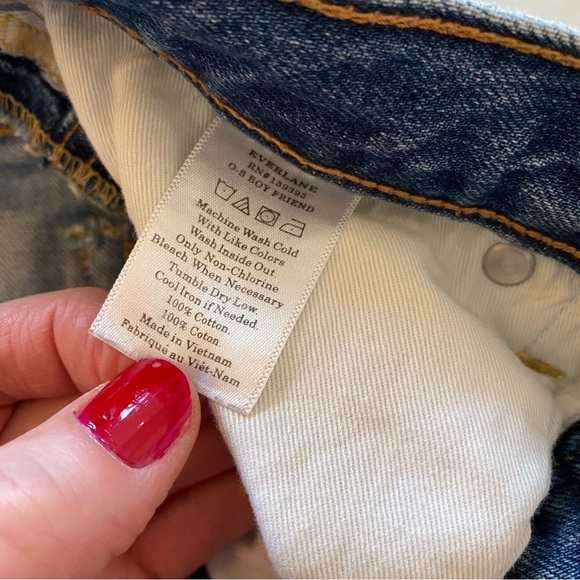 Everlane Boyfriend Jeans Womens Size 26 XS High Rise Tapered Blue Distressed - Picture 7 of 11